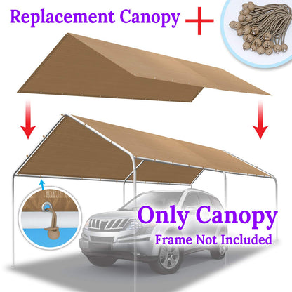 BenefitUSA 10'X20' Carport Canopy Replacement Carport Top Cover for Garage Shelter, w/Ball Bungees, Cover ONLY (Tan) - WoodArtSupply