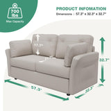 Novilla 57" Loveseat Sofa Small Couch for Living Room, Linen Fabric Upholstered Loveseat Sofa Couch, Small Loveseat Sofa with 2 Bolster Pillows for Apartment, Bedroom, Toolless Assembly,Oatmeal Novilla