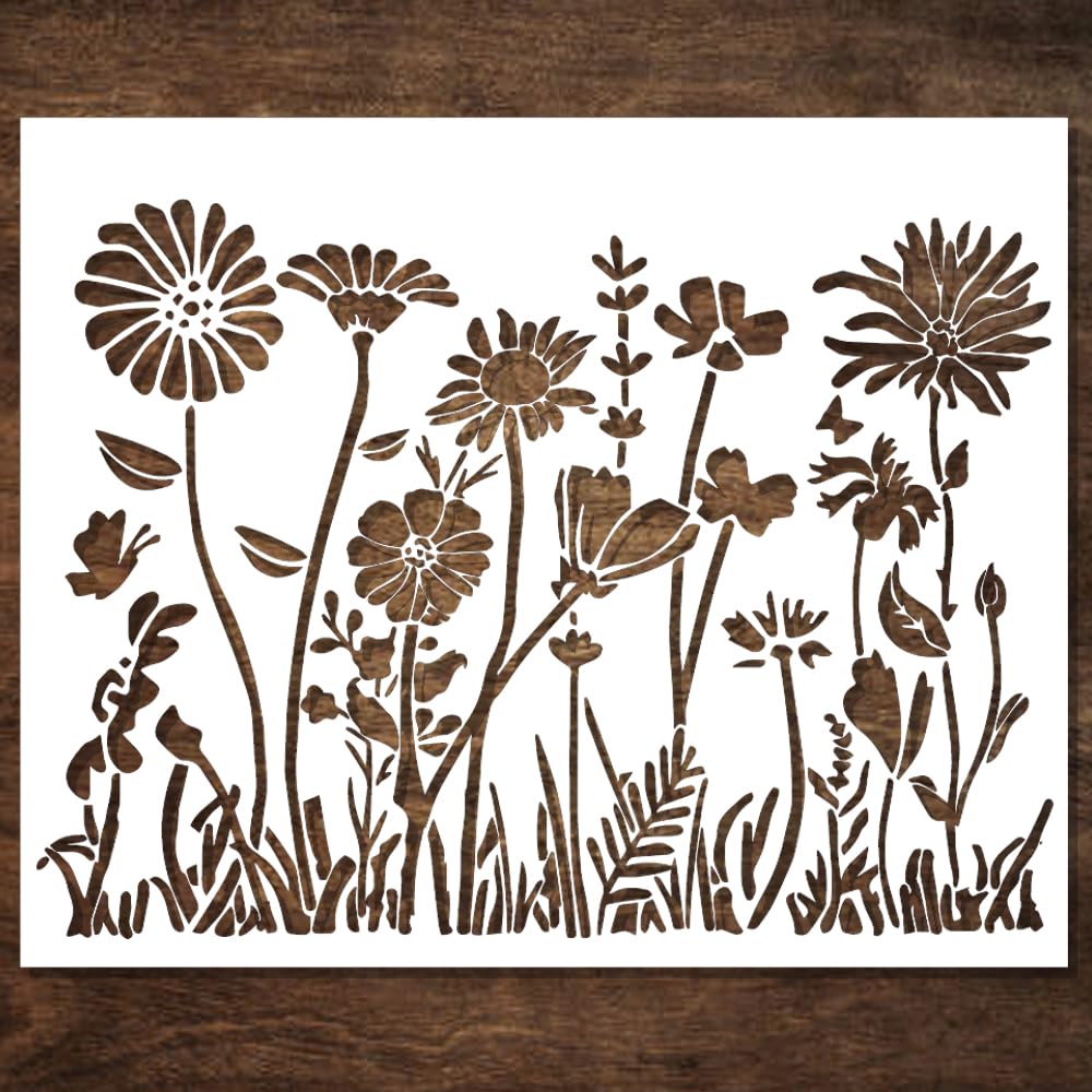 DLY LIFESTYLE Large Wildflower Stencil for Painting (15x12 Inches) - Stencils for Crafts Reusable for Canvas, Fences, Fabric, Furniture - DIY Wall Stencils for Painting Large Pattern DLY LIFESTYLE