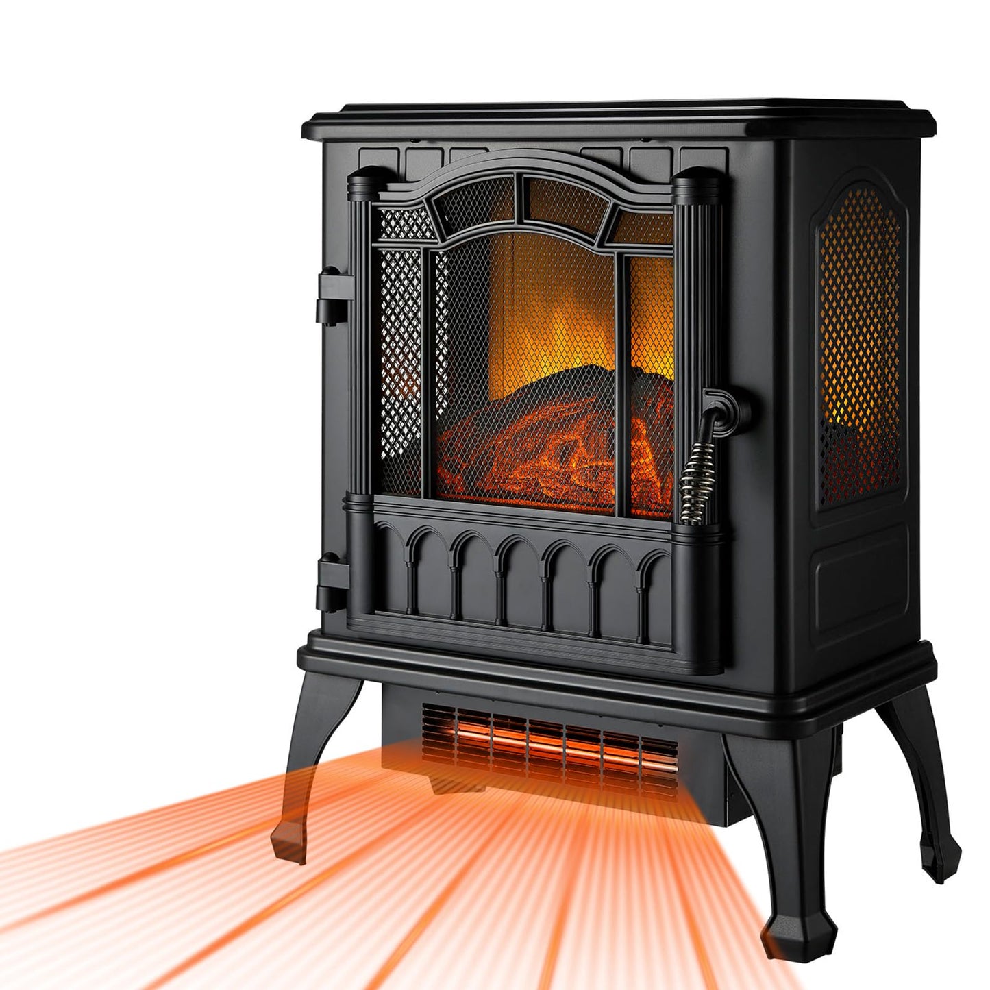 HICFM 3D Electric Fireplace Stove With Infrared Quartz Heater with Life-Like Flame, Power 1500W, BTU 5120 Maximum Coverage 500 sq ft, Making Home Warm as Spring, 2-Setting Heat, UL Safety