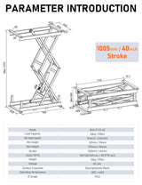 DIHOOL Electric Scissor Lift Table 140LB Load, 265-1270MM Height Adjustable Lifting Platform DIHOOL