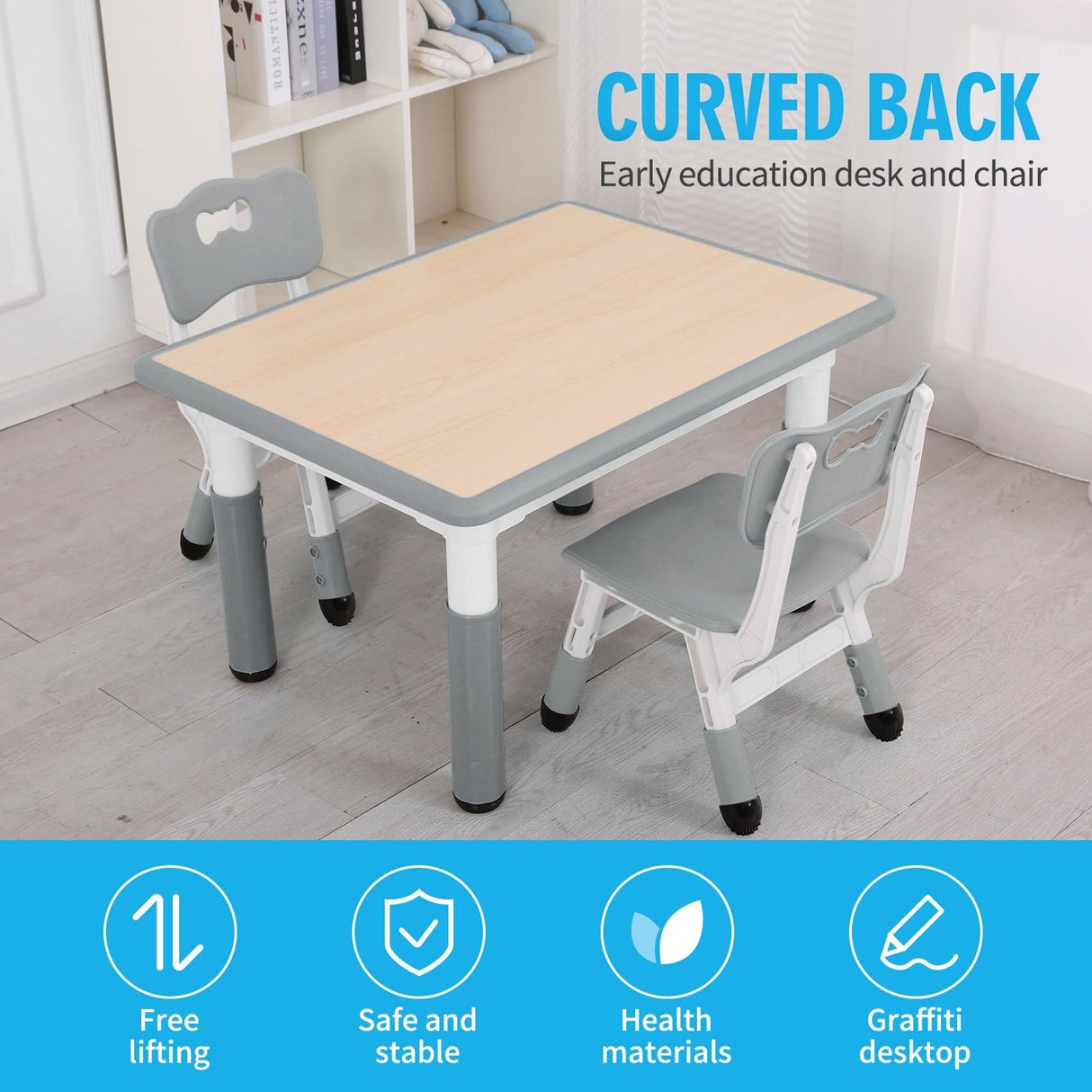 UNICOO Kids Table and Chairs Set, Height Adjustable Toddler Study Table and Chairs, Arts & Crafts Table, Suitable for Ages 2-10, Childrens Activity Table, Preschool Furniture (BY-60-MGY) UNICOO