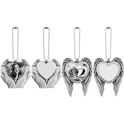 Framendino, 4 Pack Sublimation Blank Angel Wing Car Hanging Ornament Pendant Heart Photo Frame DIY Charms