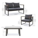 EAST OAK Patio Furniture Set, 4-Piece Outdoor Patio Set with Sofa, Removable & Washable Deep Seating Cushion, Tempered Glass Table, Outside Patio Conversation Sets, Dark Gray & Black EAST OAK