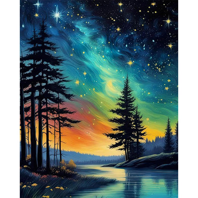 xackcme Starry Sky Paint by Numbers for Adults - Starry Night Paint by Number on Canvas Without Frame, DIY Abstract Landscape Oil Painting for Gift Home Wall Decor (16x20 inch)
