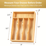 Umilife Bamboo Kitchen Drawer Organizer, 9 Inch Silverware Utensils Tray Holder for Small Drawer, Wood Caddy for Flatware Cutlery Knives Umilife