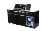 Mont Alpi MA-957FC 5-Burner 63000 BTU Black Stainless Steel Outdoor Kitchen Bar Gas Barbecue Island Grill with Infrared Rear Burner + Fridge Cabinet + Rotisserie Kit & Full Weather Cover Mont Alpi
