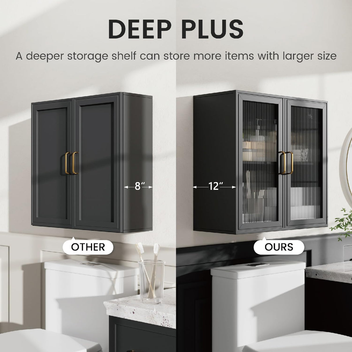 Furnaza LED Wall Storage Cabinets - Upper Kitchen Cabinets Laundry Wall Mounted Cabinets with 4 Acrylic Glass Doors and Shelf, in Black Furnaza