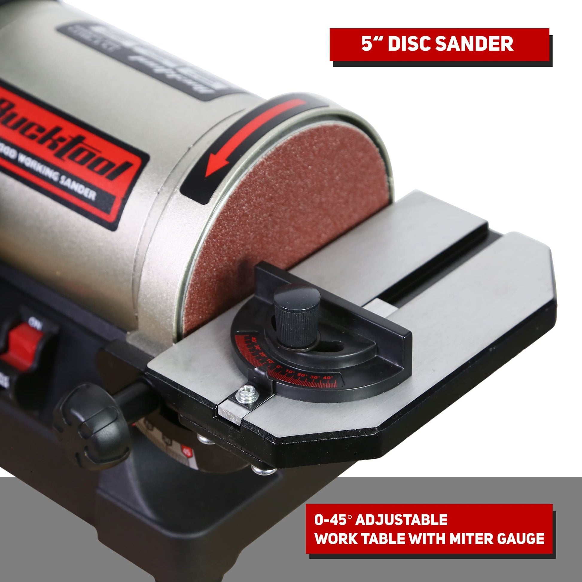 Bucktool 1x30 Inch Bench Belt Sander with 5 Inch Disc with Wrench Storage and Easy Belt Cover Off, 1/3HP Direct Drive Benchtop Belt Disc Sander - WoodArtSupply