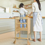 WOOD CITY Kitchen Step Stool Helper - Montessori Foldable Standing Tower for Toddlers with Safety Rail, Height Adjustable Ideal Helper for Learning New Skills, Natural Pure Pine Wood (Natural) WOOD CITY