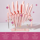 Paris Hilton Knife Block Set with Fan Style Clear Acrylic Knife Block, Premium Stainless Steel Blades with Nonstick Coating, Comfort Grip Handles, 16-Piece Set, Pink and Gold Paris Hilton