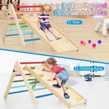 Hoohtoot 5 in 1 Climbing Toys for Toddlers Inside: Rainbow Pikler Triangle Set with Climber Arch Slide Ramp - Pickler-3 Piece Climbing Gym Montessori Wooden Toys Birthday Gifts for Boys Girls