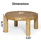 HOKYHOKY Round Wood Coffee Table - 29.53" Wooden Coffee Tables Living Room with Solid Wood Legs and Natural Wood Veneer, Farmhouse Boho Circle Coffee Tables, Natural Wood Color, 29.53" D X 16.54" H HOKYHOKY
