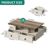 YITAHOME Farmhouse LED Coffee Table with Storage 4 Drawers, Wood Coffee Tables for Living Room, 2 Tiers Open Display Area with Metal Chic Handles, Industrial Cocktail Center Table, Brown and Oak YITAHOME