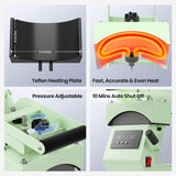 Hat Press Heat Machine for Caps with 2 Platens, Precise Temp&Timer Control, Hat Heat Press with Timer Auto Starter, Sublimation Hat Press for Trucker Hat & Iron on Vinyl, Heat Transfer (Light Green) EENOUR