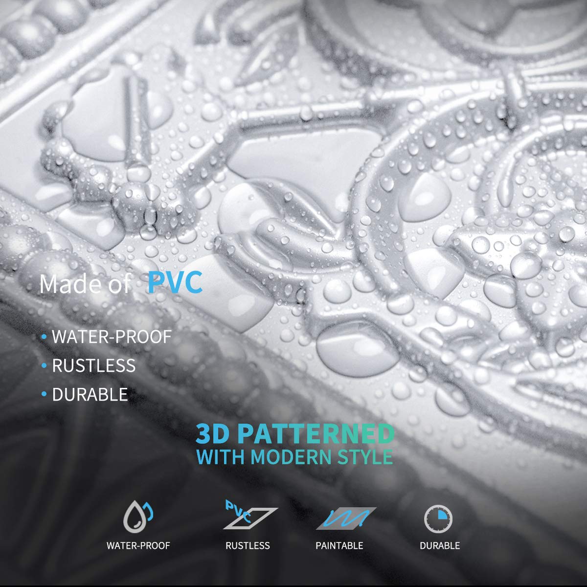 Art3d Drop Ceiling Tiles, Glue up Ceiling Tiles, 2'x2' Plastic Sheet in White (12-Pack, 48 Sq.ft) Art3d