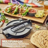 Uno Casa Cast Iron Tortilla Press 8 Inch - Tortilla Maker Press, Pre-Seasoned Roti Maker with 100 Pcs Parchment Paper - Heavy Duty Quesadilla Maker for Homemade Flatbreads, Rotis, Empanadas Uno Casa