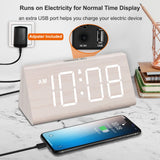 DreamSky Wooden Digital Alarm Clocks for Bedrooms - Electric Desk Clock with Large Numbers, USB Port, Loud for Heavy Sleepers, Adjustable Volume, Dimmer, Snooze, DST, 12/24H, Living Room Wood Décor DreamSky