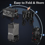 Sekey 220L Collapsible Foldable Wagon with 330lbs Weight Capacity, Heavy Duty Folding Utility Garden Cart with Big All-Terrain Beach Wheels & Drink Holders. Grey Sekey