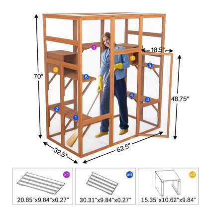 ISDAY Extra Large Outdoor Cat House Wooden Cat Cage Waterproof Roof Catio Outdoor Cat Enclosure - Cat Play & Run Enclosures Cat Playpen Window Cats Crate with 7 Platform and 2 Resting Box (Or - WoodArtSupply