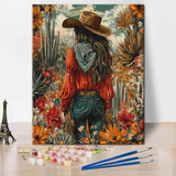TUMOVO Adult Paint by Number Kit on Canvas Woman in Cowboy Hat, Flowers and Cactus DIY Color by Number, 16 x 20 Inch TUMOVO