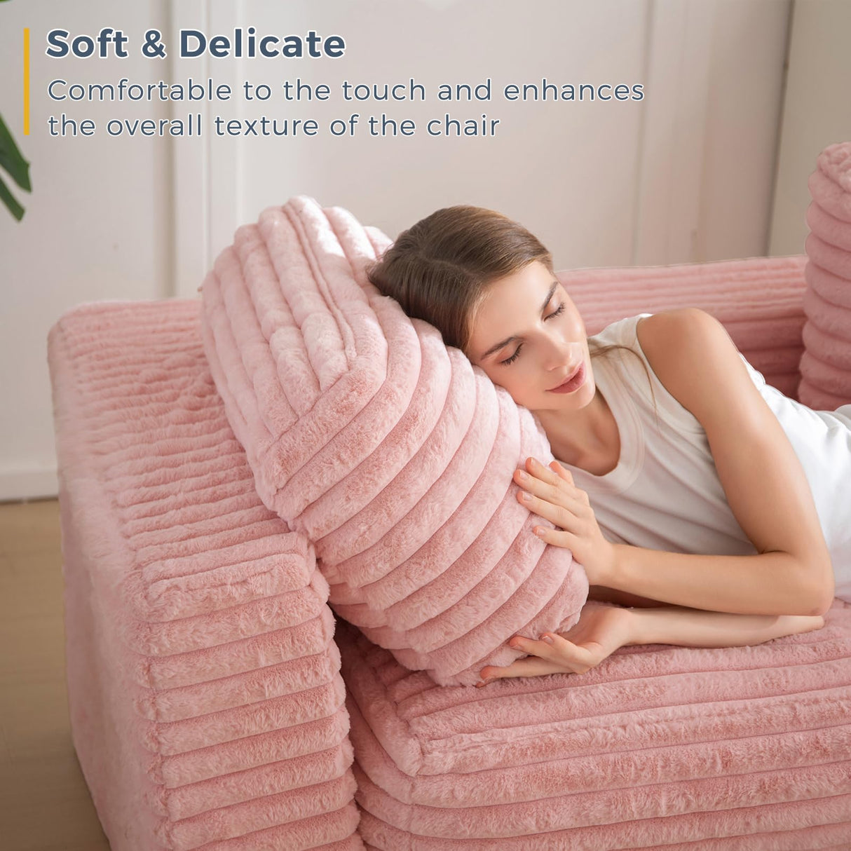 MAXYOYO Bean Bag Chair, Two-Seat Bean Bag Sofa with Pillows and Armrests for Adults, Upholstered Loveseat Floor Sofa Couch Fluffy Chair Bean Bag Couch for Bedroom Living Room, Pink MAXYOYO