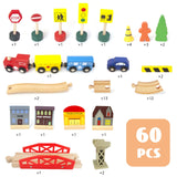 WoodenEdu 60Pcs Train Set for Toddlers, Bridge & Double-Side Wooden Train Set Tracks, Fits Brio, Thomas, Melissa and Doug, Kids Gift Toys for 3 4 5 Years Old Boys Girls WoodenEdu