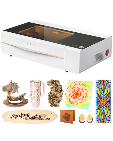 xTool P2S 55W CO2 Laser Cutter, Smart Desktop CO2 Laser Engraver and Cutter Machine, Dual Smart 16MP Cameras, 3D Curved Cylinder Engraving, Create with Wood and Metal Acrylic Glass Fabric Leather xTool