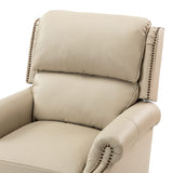 HULALA HOME Genuine Leather Recliner Chair, Classic and Traditional Push Back Recliner Chair for Living Room, Adjustable Leather Cigar Reclining Vintage with Nail Head Trim,Beige-S2 HULALA HOME
