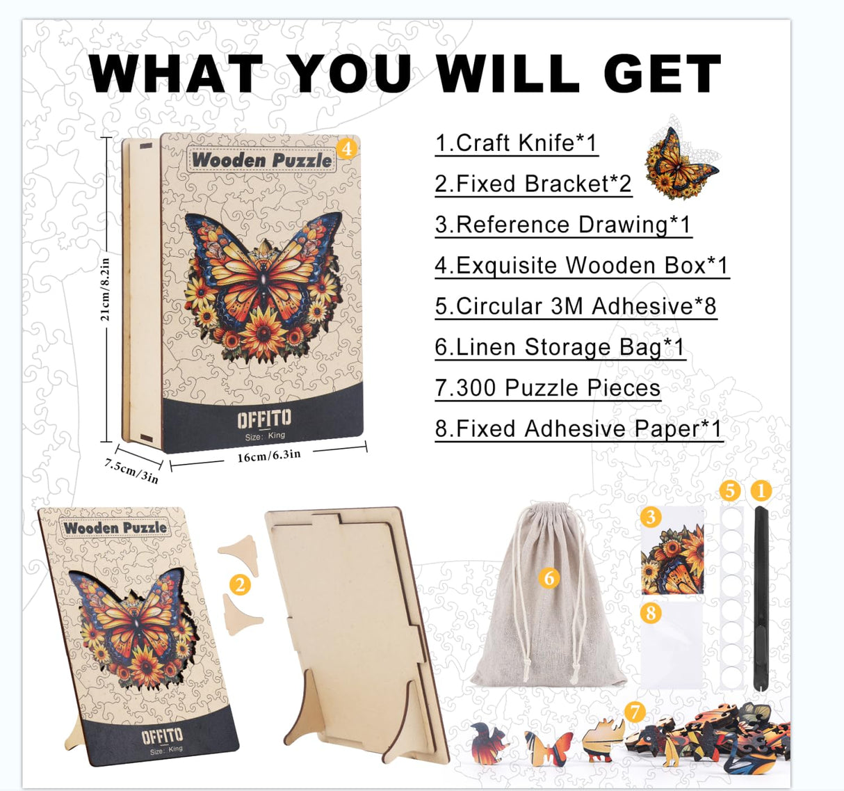 Wooden Puzzles for Adults - 200 Pieces Butterfly Unique Shaped Wooden Jigsaw Puzzles for Adults, Medium Size 10'' x 12'' Adult Wood Puzzles for Family Friend Game Offito