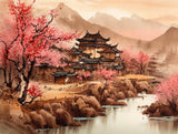 Generic Diamond Art Painting Landscape Peach Blossom House Chinese Style （2） Kit for Adults Diamond Art Painting by Number Kits Gem Art Wall Home Decor(Canvas 11.8 x15.8inch) Generic