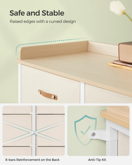 SONGMICS Kids Dresser with 6 Drawers, Boys Girls Dresser, with Water-Resistant Tabletop, Storage Organizer Cabinet, for Bedroom Hallway, Beige UGKR101K01 SONGMICS