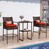 Sundale Outdoor Wicker Bar Stool Set of 4, Patio Counter Height Pub Chair with Arms, High Top Rattan Barstool, Cushion Red, All-Weather Outdoor Rattan Furniture - Steel, Brown Sundale Outdoor