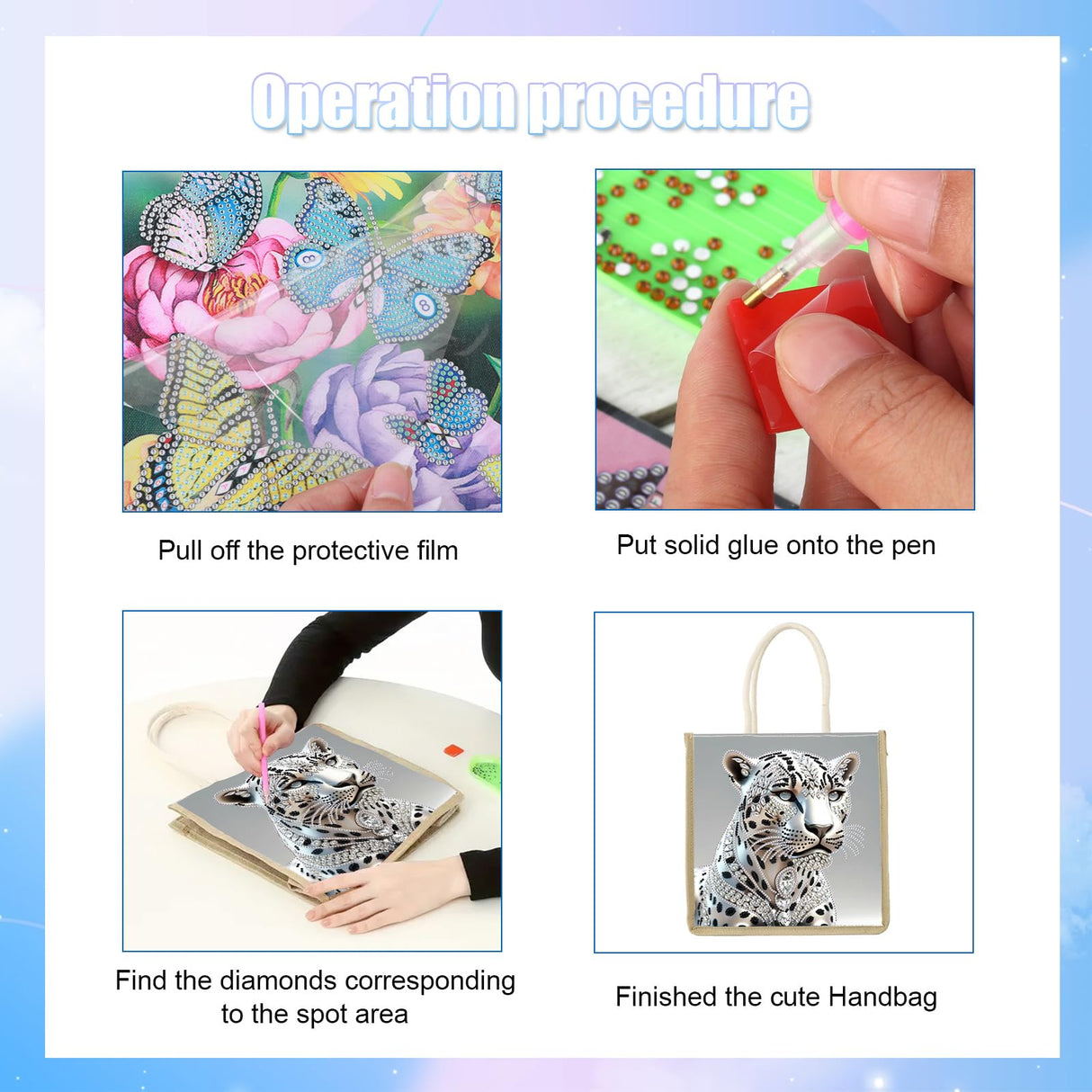 MVVMTOP Diamond Painting Kit Handbag, 5D DIY Leopard Pattern Diamond Art Crystal Special Shape Crystal Artificial Canvas Bag, Shopping Storage Tote Gift Large Storage Bag MVVMTOP