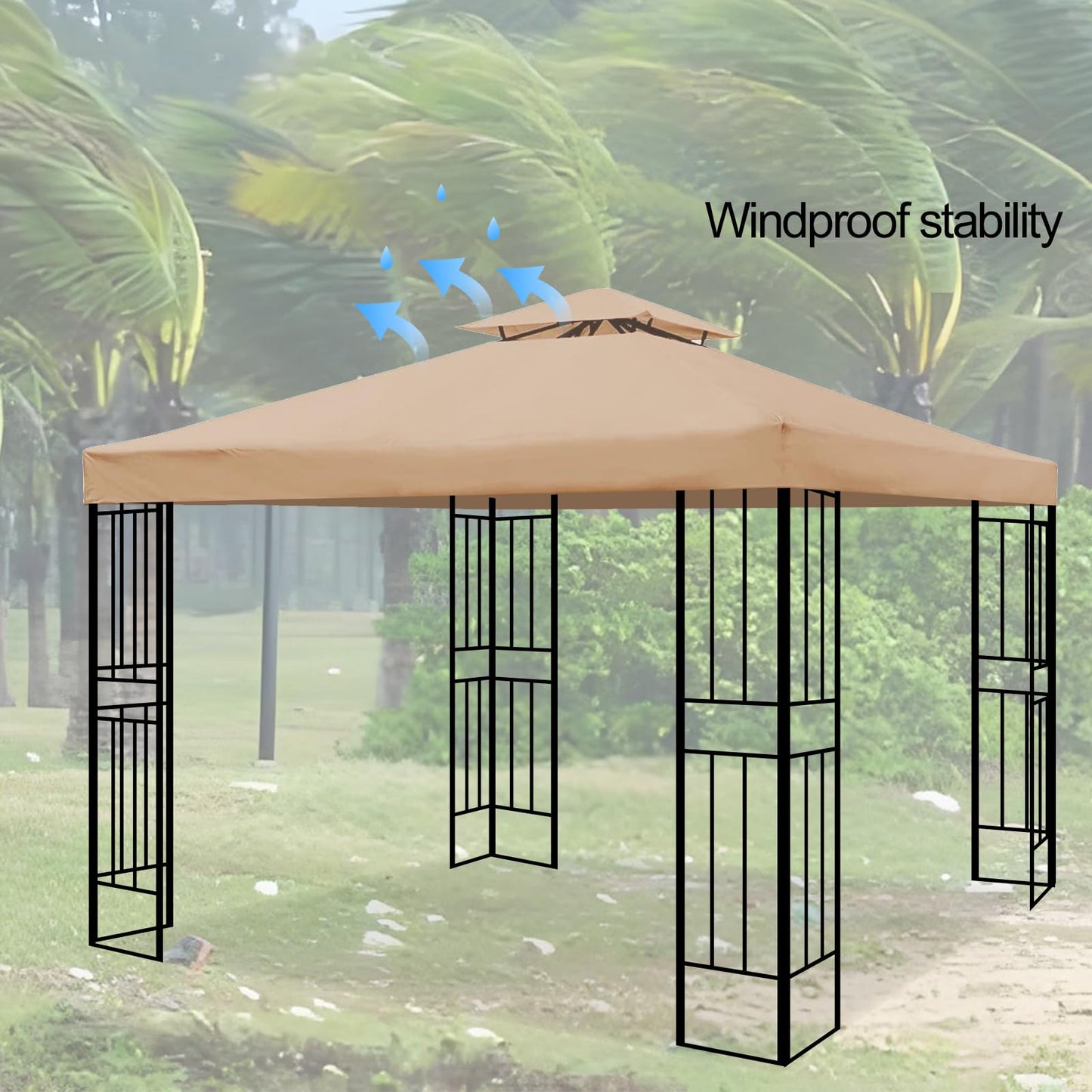 10x10 Ft Outdoor Patio Gazebo Replacement Canopy,Double Tiered Gazebo Tent Roof Top Cover Only(Frame Not Include) (Khaki)