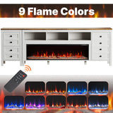 BVIUNTWO 83 Inch Fireplace TV Stand for TVs Up to 95 Inch,Farmhouse Entertainment Center with 50" Electric Fireplace,White TV Console with Storage Cabinets for Living Room BVIUNTWO