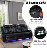 JBXBER Power Recliner Sofa Set for Living Room, Leather Reclining Sofa Sets with Storage Console, Living Room Furniture Sets with LED Lights(Sofa and loveseat,Black) JBXBER