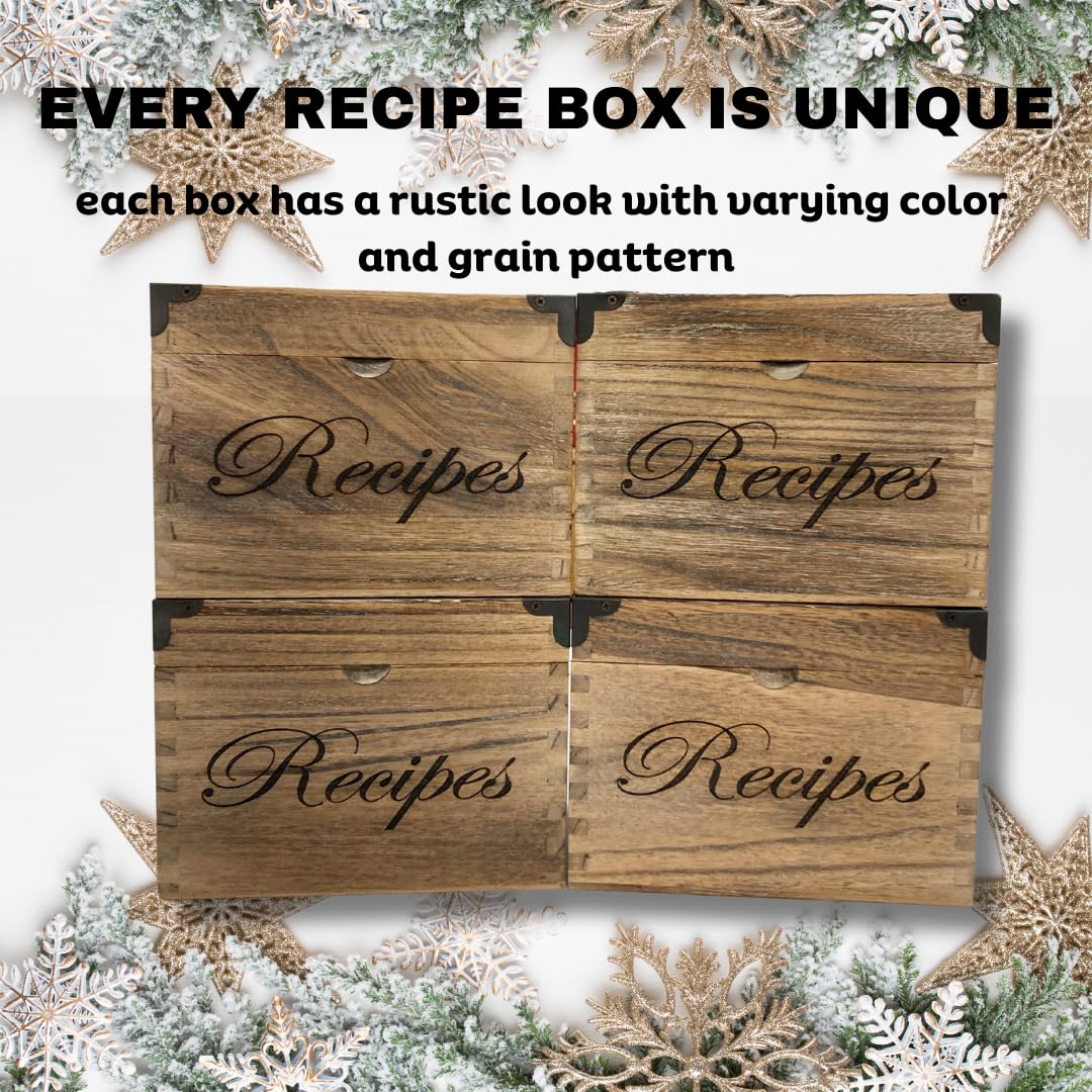 Wooden Recipe Box with Cards and Dividers - Large Rustic 4x6 Recipe Card Box, Wipe Clean Surface, Recipe Card Holder, 100 Double-Sided Cards, 20 Thick Dividers with Stickers, Charts, Complete - WoodArtSupply