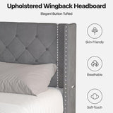 Lihimte Full Size Bed Frame with Led Lights, Upholstered Velvet Platform Bed Frames with Button Tufted Wingback Headboard and Footboard, Wooden Slats Support, No Box Spring Needed, Dark Grey Lihimte
