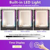 Fameill Black Makeup Vanity Desk with Lights,Makeup Vanity with RGB Lights and Power Strip,Vanity Table with 5 Drawers Lots Storage & Time Display,3 Lighting Modes Vanity Mirror with Lights,41.3in(L) Fameill