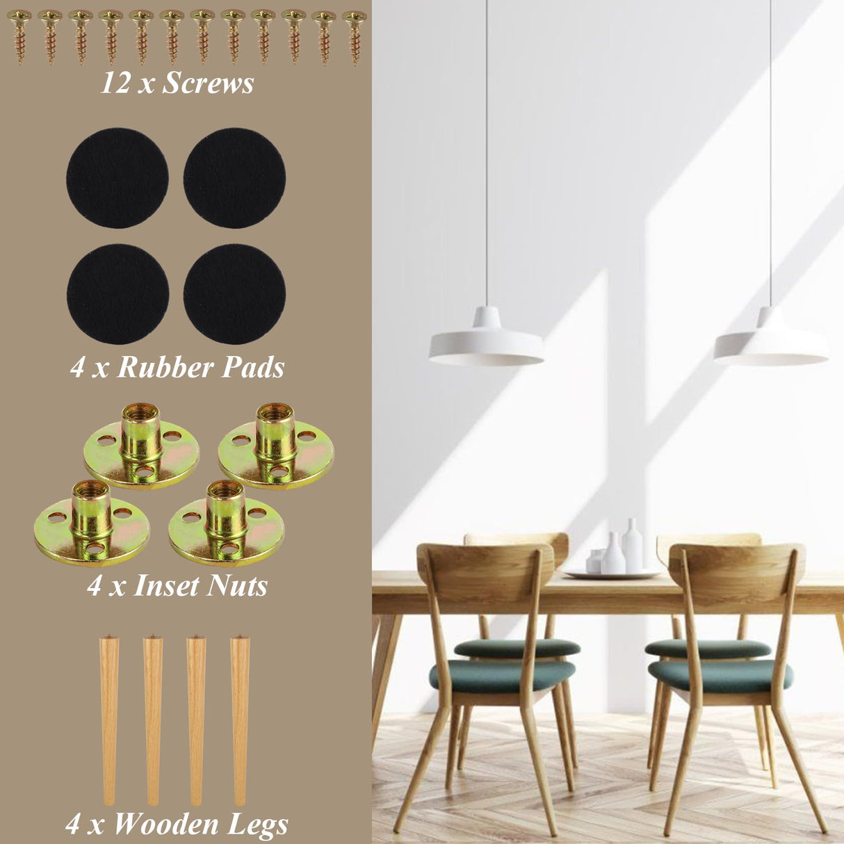 FVIEXE 16 Inch Wood Table Legs, Mid Century Furniture Legs Set of 4, Round Wooden Replacement Legs for Coffee Table Side Table End Table Night Stand Tapered Desk Chair Legs, Straight FVIEXE