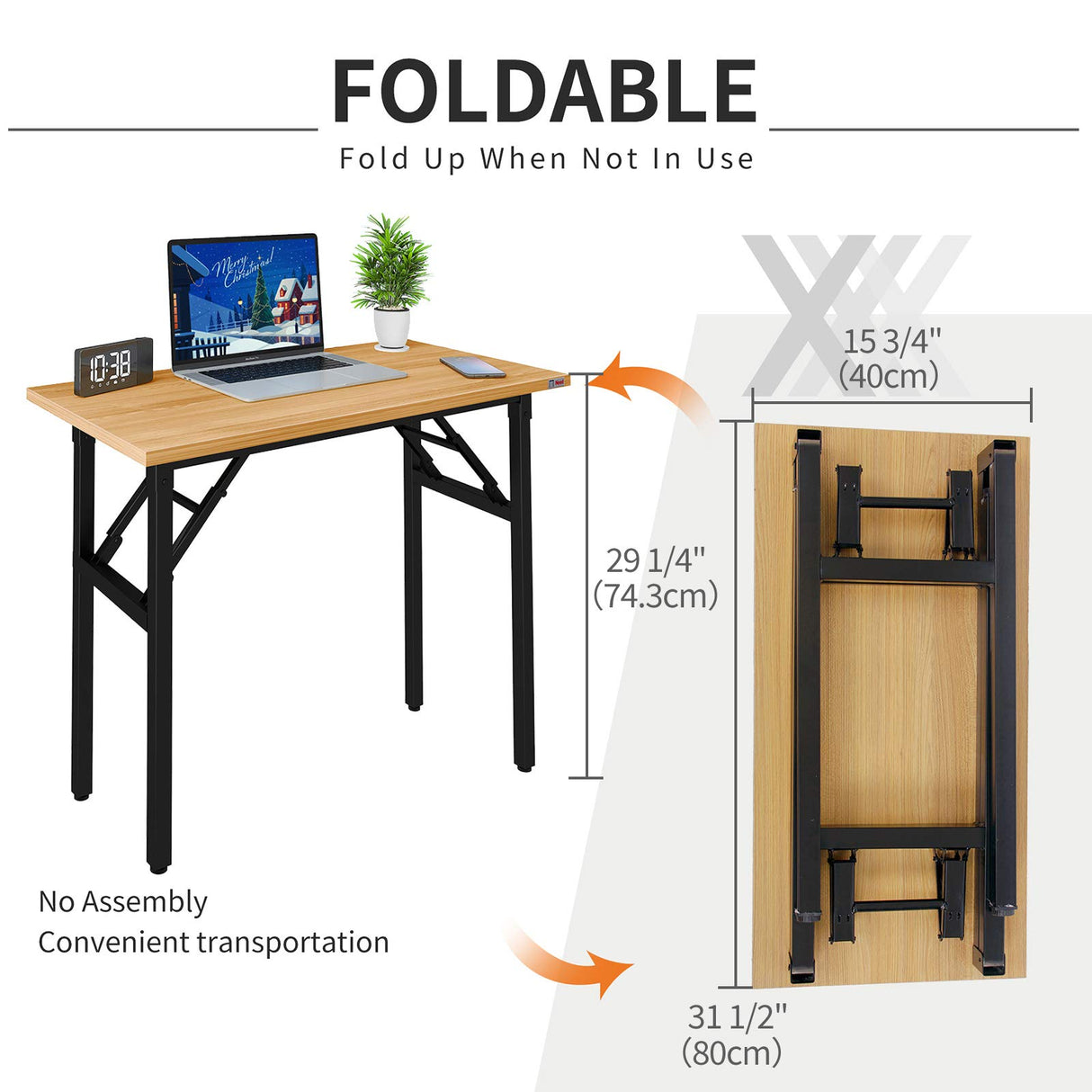 Need Folding Desk Small Desk 31 1/2" No Assembly Foldable Computer Desk for Small Space/Home Office/Dormitory,Teak&Black Frame Need