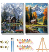 2 Pack Framed Paint by Numbers Kit for Adults - with Wooden Easel, Landscape Paint by Numbers Kit for Adults Framed, DIY Mountain Paint by Numbers with Frame for Home Wall Decor 8x12 Inch askkqtx