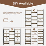 Rolanstar Bookshelf 5 Tiers, Triple Bookcase with Open Display Shelves, Industrial Wide Bookshelf with Metal Frame for Living Room, Office, Grey Rolanstar