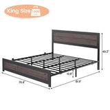 Curtainboro King Size Bed Frame with Charging Station, Bed Frames with Modern Industrial Wood & Rivet Design, No Box Spring Needed, Quick 15-Min Assembly Curtainboro
