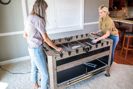 56” 4-in-1 Swivel Multi-Game Table - Air Hockey, Billiards, Foosball, Ping Pong - Rustic Wood Grain Finish, Brown Triumph