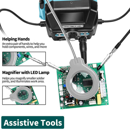 YIHUA 939D+ III EVO Digital Soldering Iron Station Kit 110W High Power with LCD display, 4 Memory Channels, Sleep Mode, Digital Calibration, Solder Wire, Helping Hands, Magnifier, 3 Soldering Tips