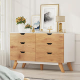 EazeHome Dresser for Bedroom with 6 Drawers, Rustic Brown Modern Wide Chest of Drawers, Large Wooden Storage Organizer for Living Room, Hallway, Entryway EazeHome