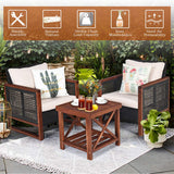 Tangkula 3 Pieces Patio Wicker Furniture Set, Rattan Outdoor Sofa Set w/Washable Cushion & Acacia Wood Coffee Table, Conversation Bistro Set for Garden Balcony Backyard (Beige) Tangkula