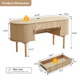 Home Office Oval Desk with Sliding Tambour Door and Drawer, Modern Fluted Wood Executive Computer Storage Desk for Study, Living Room, Bedroom, Office - Natural ORRD